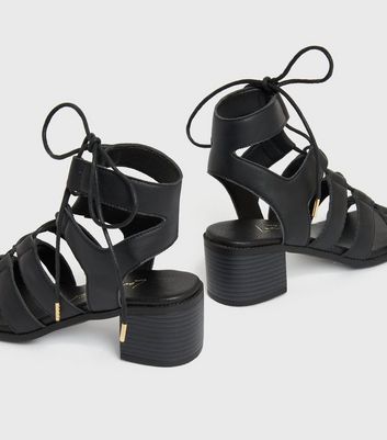 Black Ghillie Tie Block Heel Sandals New Look