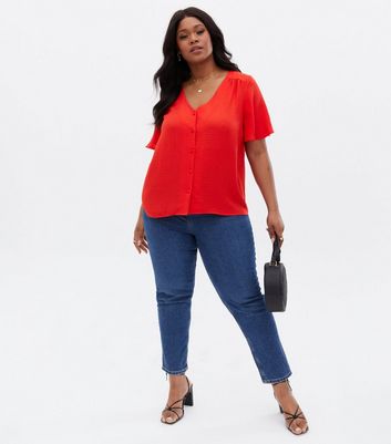 Click to view product details and reviews for Curves Red Button Short Sleeve Blouse New Look.