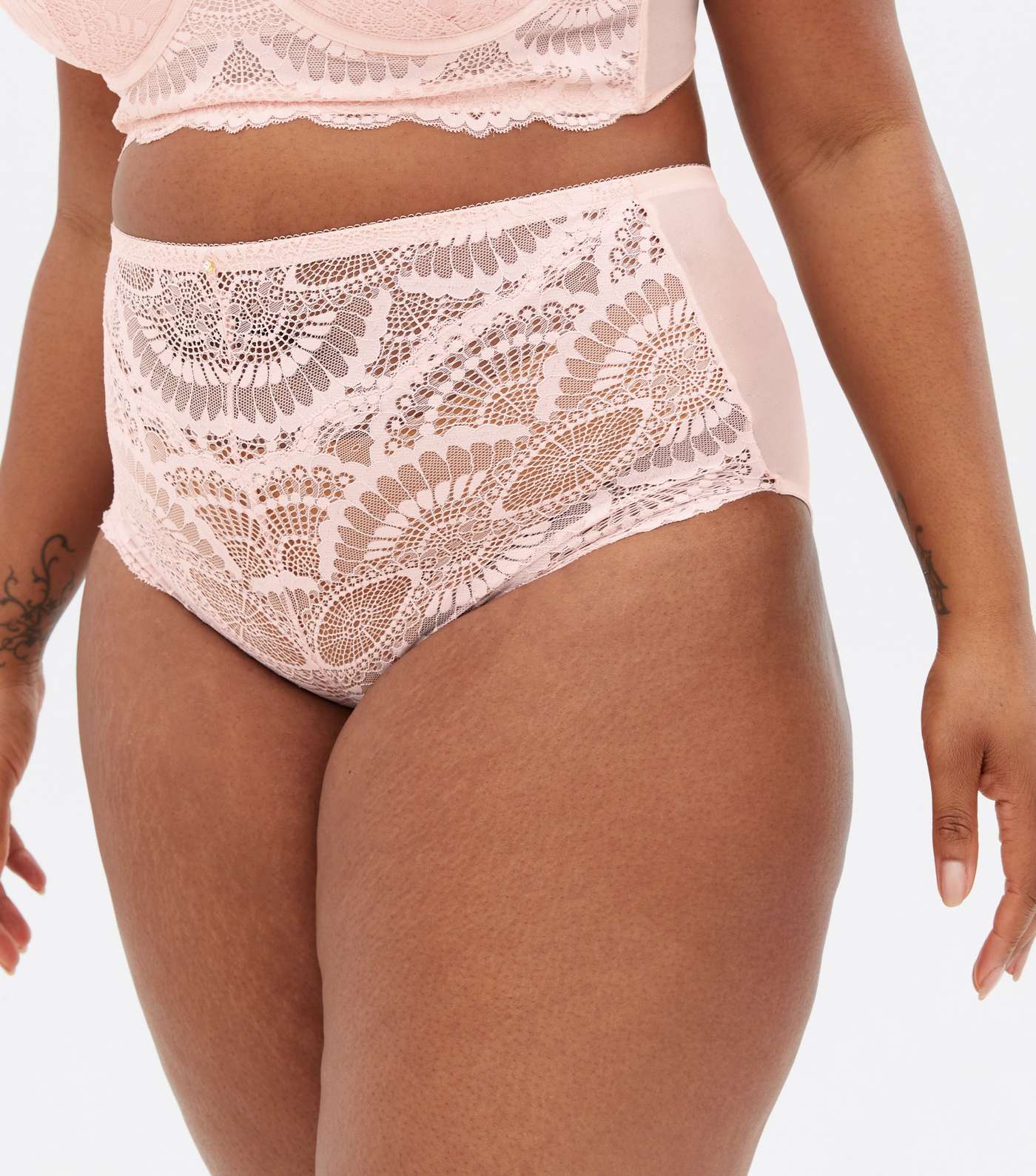 Curves Pink Scallop Lace High Waist Briefs Image 3