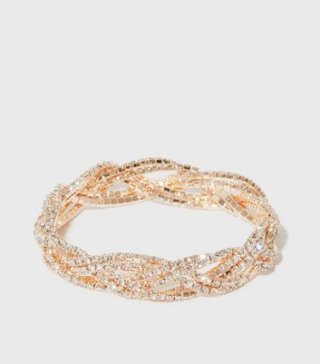Rose Gold Diamanté Plaited Bracelet 