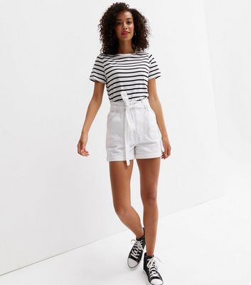 White high waisted tie on sale shorts