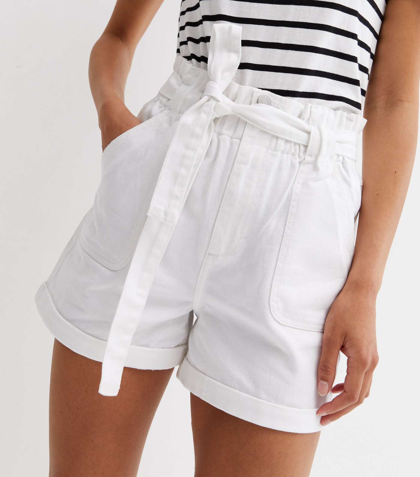 Tall Off White Tie High Waist Shorts Image 2