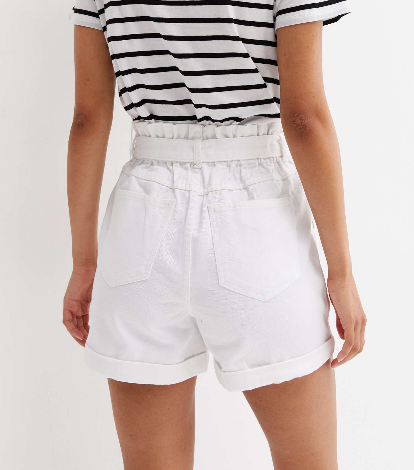 Tall Off White Tie High Waist Shorts Image 4