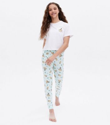 Girls White Jogger Pyjama Set with 