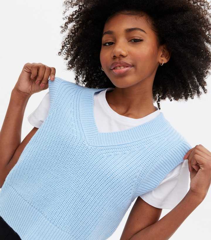Girls Bright Blue 2-in-1 Vest Jumper T-Shirt | New Look
