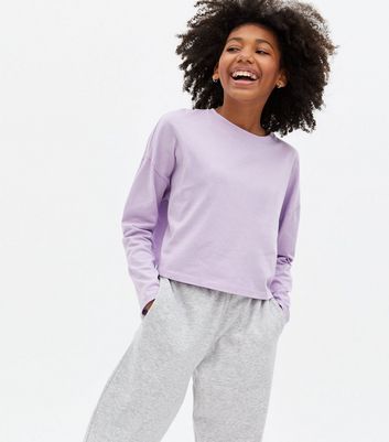 Teenager Bekleidung für Mädchen Girls Lilac Long Sleeve Boxy T-Shirt