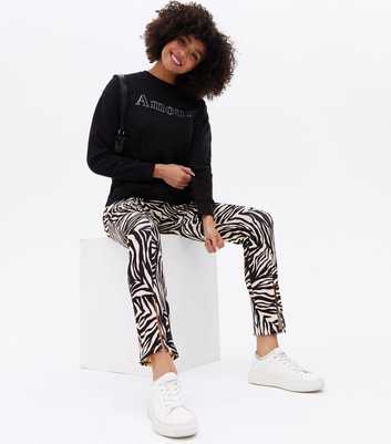 Black Zebra Print Split Front Skinny Trousers