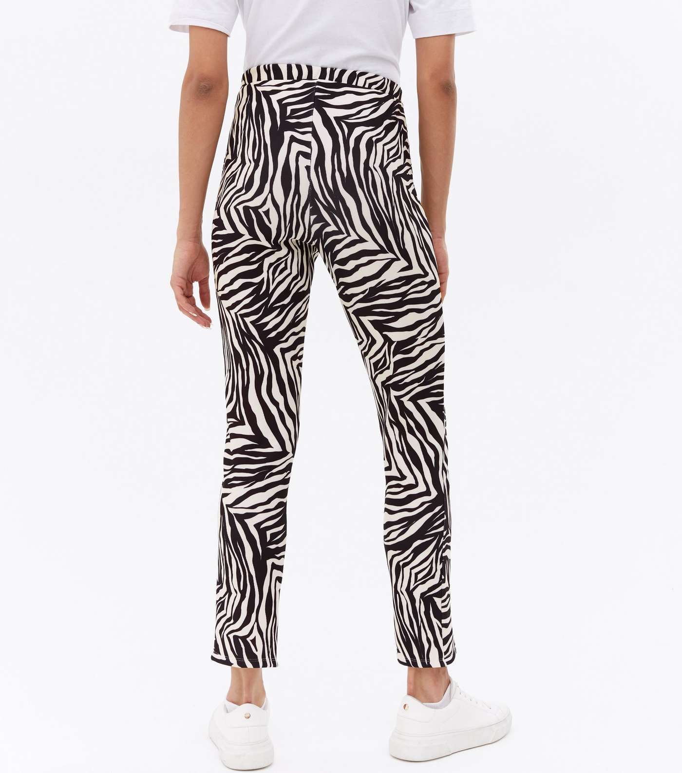 Black Zebra Print Split Front Skinny Trousers Image 4