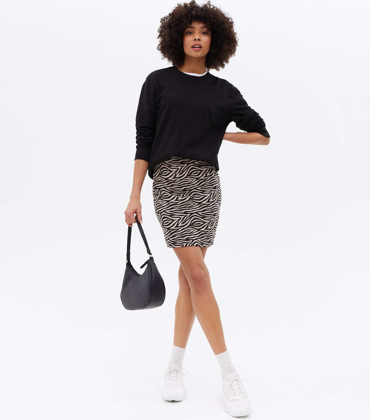 Black Zebra Print Jersey Mini Tube Skirt Image 2