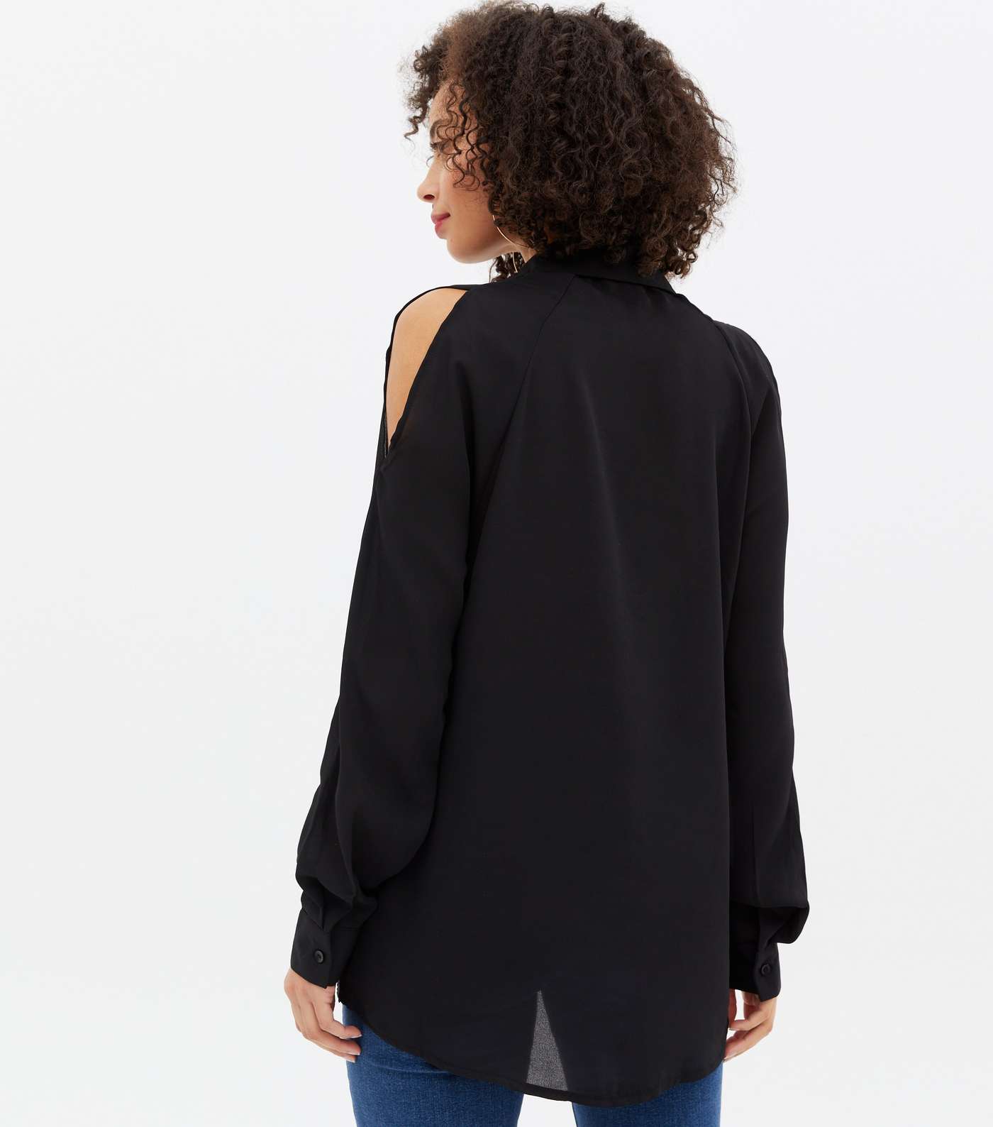 Tall Black Cold Shoulder Long Sleeve Shirt Image 4