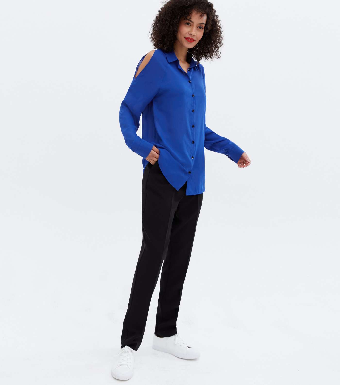 Tall Bright Blue Cold Shoulder Long Sleeve Shirt Image 3