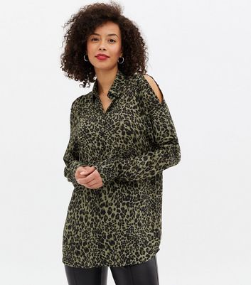 Tall Green Leopard Print Cold Shoulder 