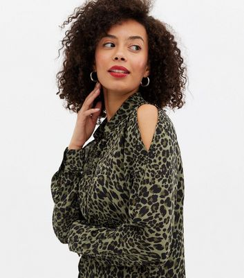 Tall Green Leopard Print Cold Shoulder 