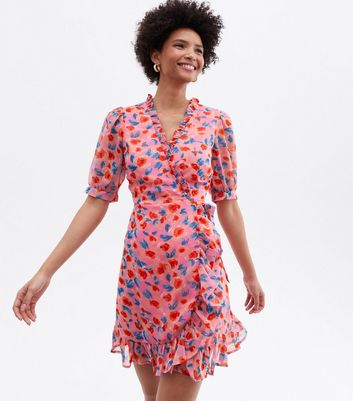 floral pink wrap dress