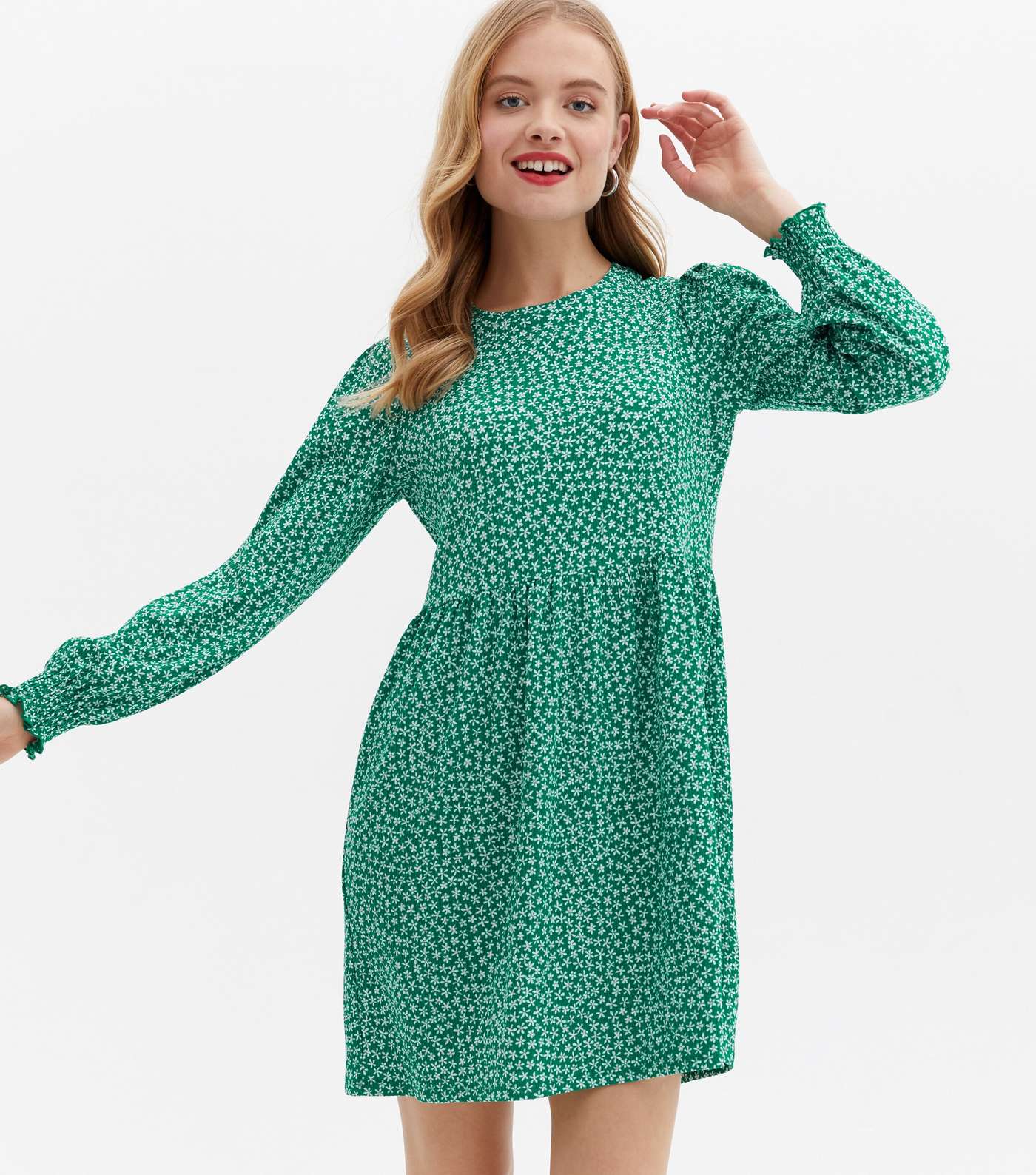 Green Floral Crinkle Jersey Mini Dress