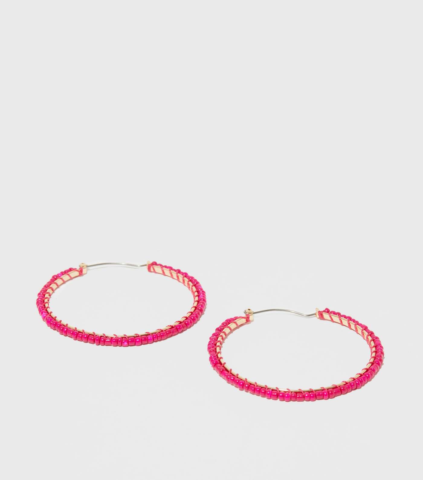 Mid Pink Beaded Large Hoop Earrings