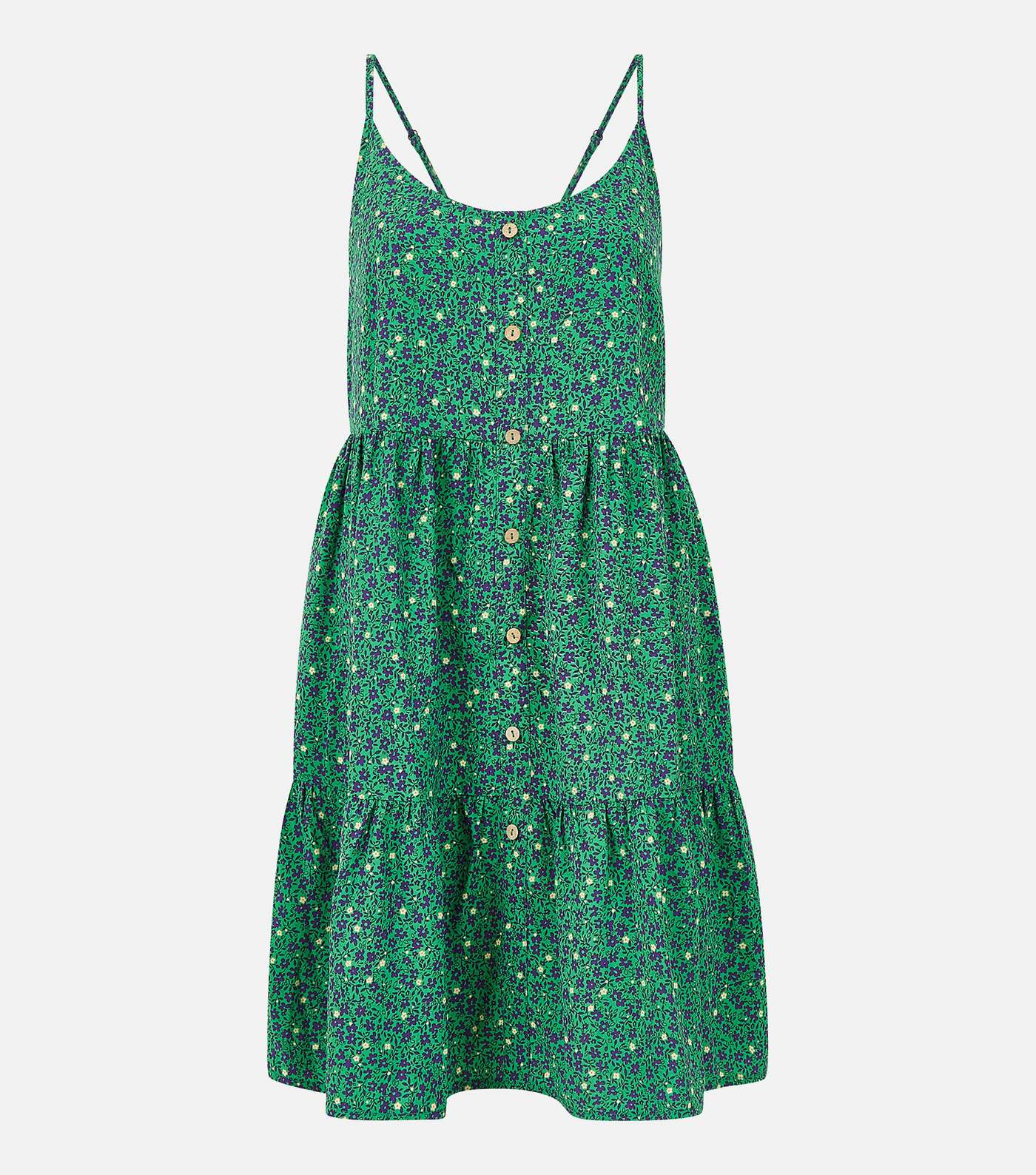 Mela Green Floral Button Tiered Swing Dress Image 5