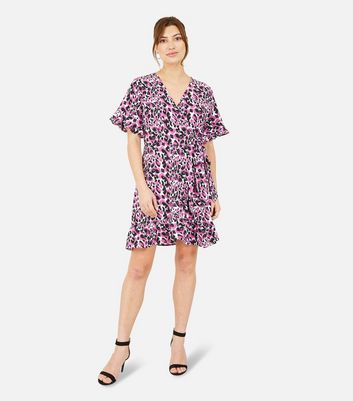 Mela Pink Leopard Print Mini Wrap Dress New Look