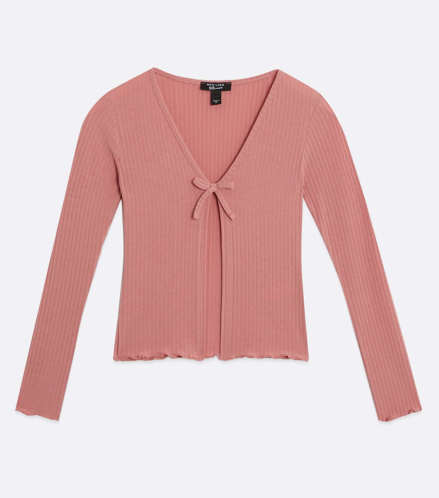 Girls Pale Pink Ribbed Tie Front Cardigan Image 5