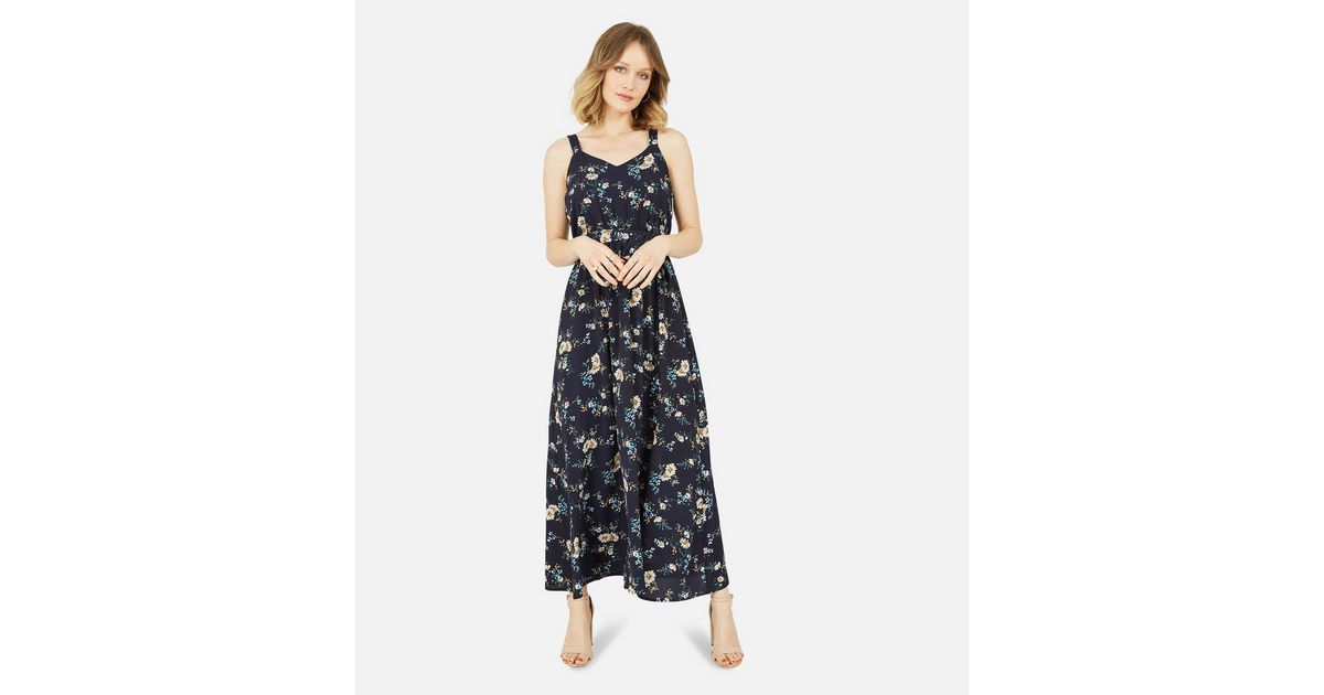 Mela Navy Floral Belted Maxi Dress New Look 0035