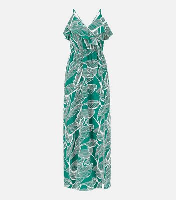 Mela Green Tropical Frill Strappy Maxi Wrap Dress New Look