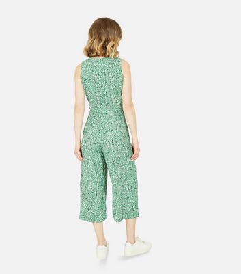 green and white floral jumpsuit