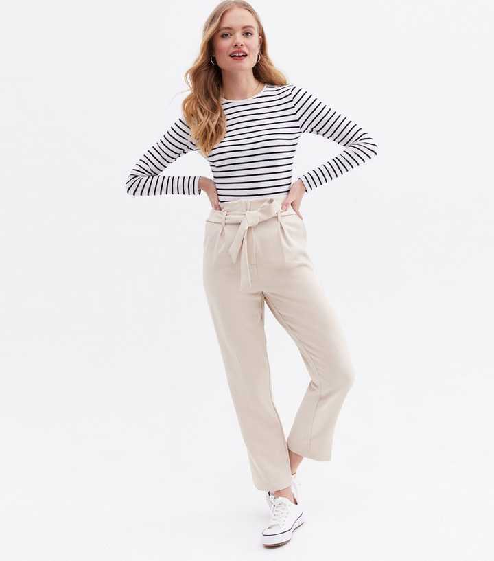 New Look belted high waist tapered pants in stone