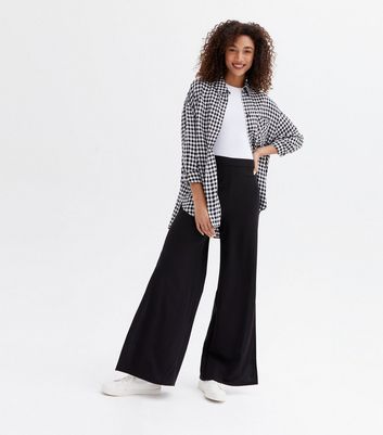 Black Scuba High Waist Split Hem Flared 