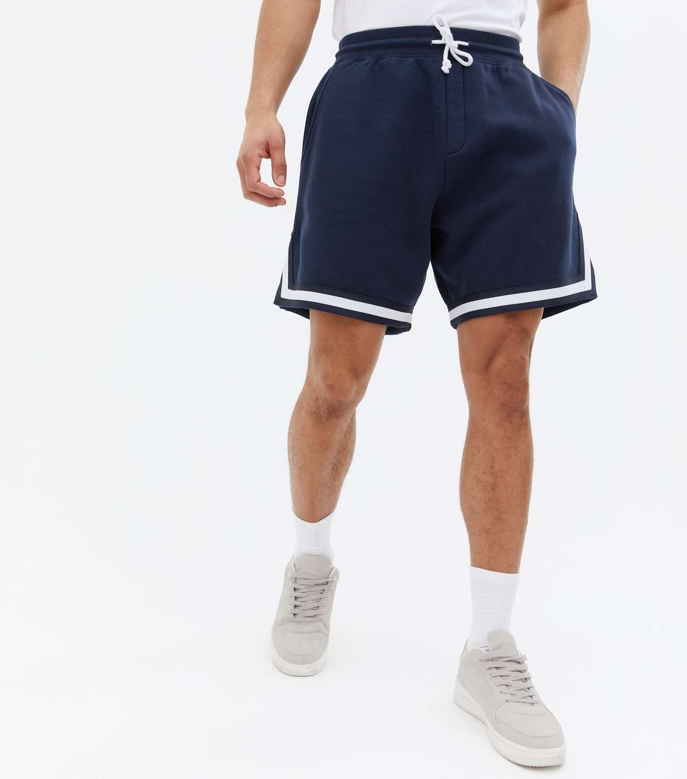 Navy Jersey Tipped Oversized Shorts Image 2