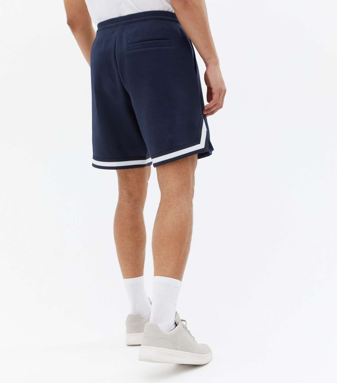 Navy Jersey Tipped Oversized Shorts Image 4