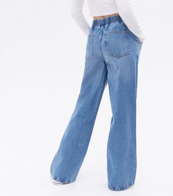Blue Elasticated Waist Wide Leg Dad 