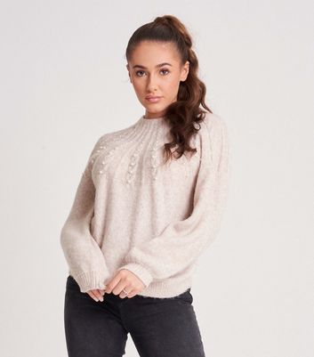 Faux Pearl High Neck Jumper 