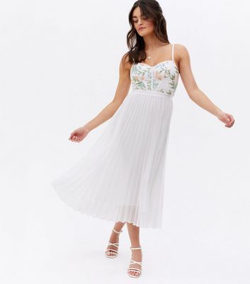 Pleated embroidered outlet midi dress