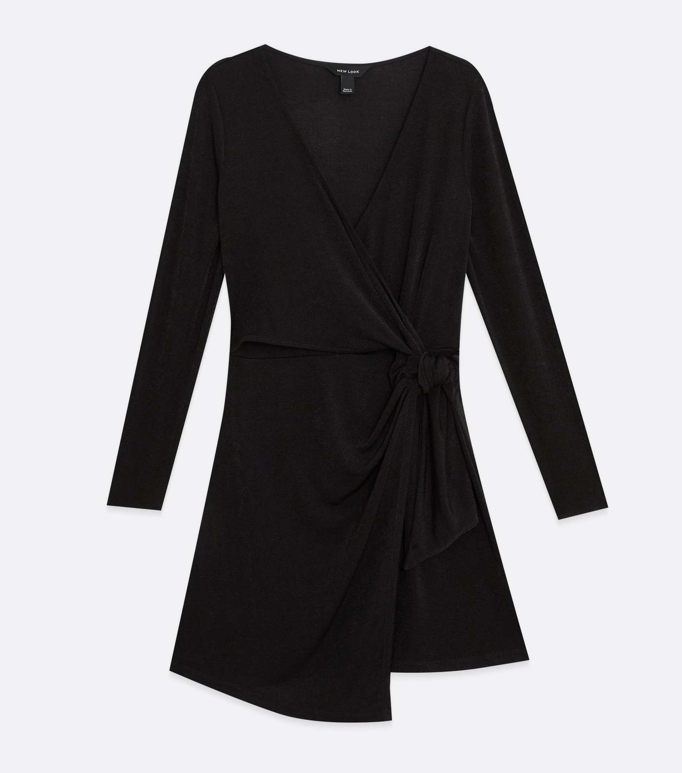 Black Long Sleeve Mini Wrap Dress Image 5