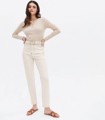 Off White Waist Enhance Tori Mom Jeans 