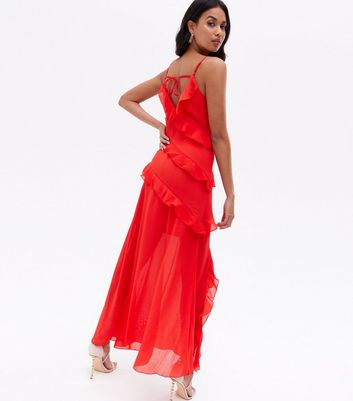 Red chiffon ruffle dress sale