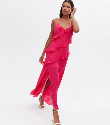 Bright pink chiffon clearance dress