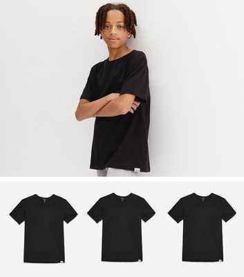 Boys 3 Pack Black Jersey Crew Neck T-Shirts