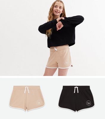 Camel and Black LA Logo Runner Shorts 