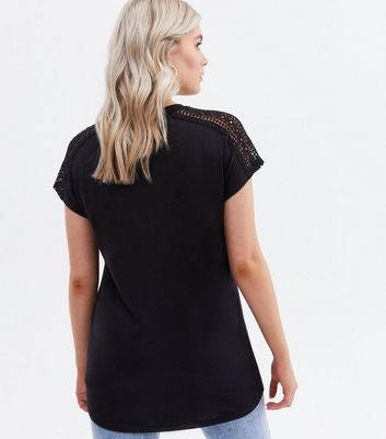 Damen Bekleidung Tall Black Crochet Sleeve Long T-Shirt