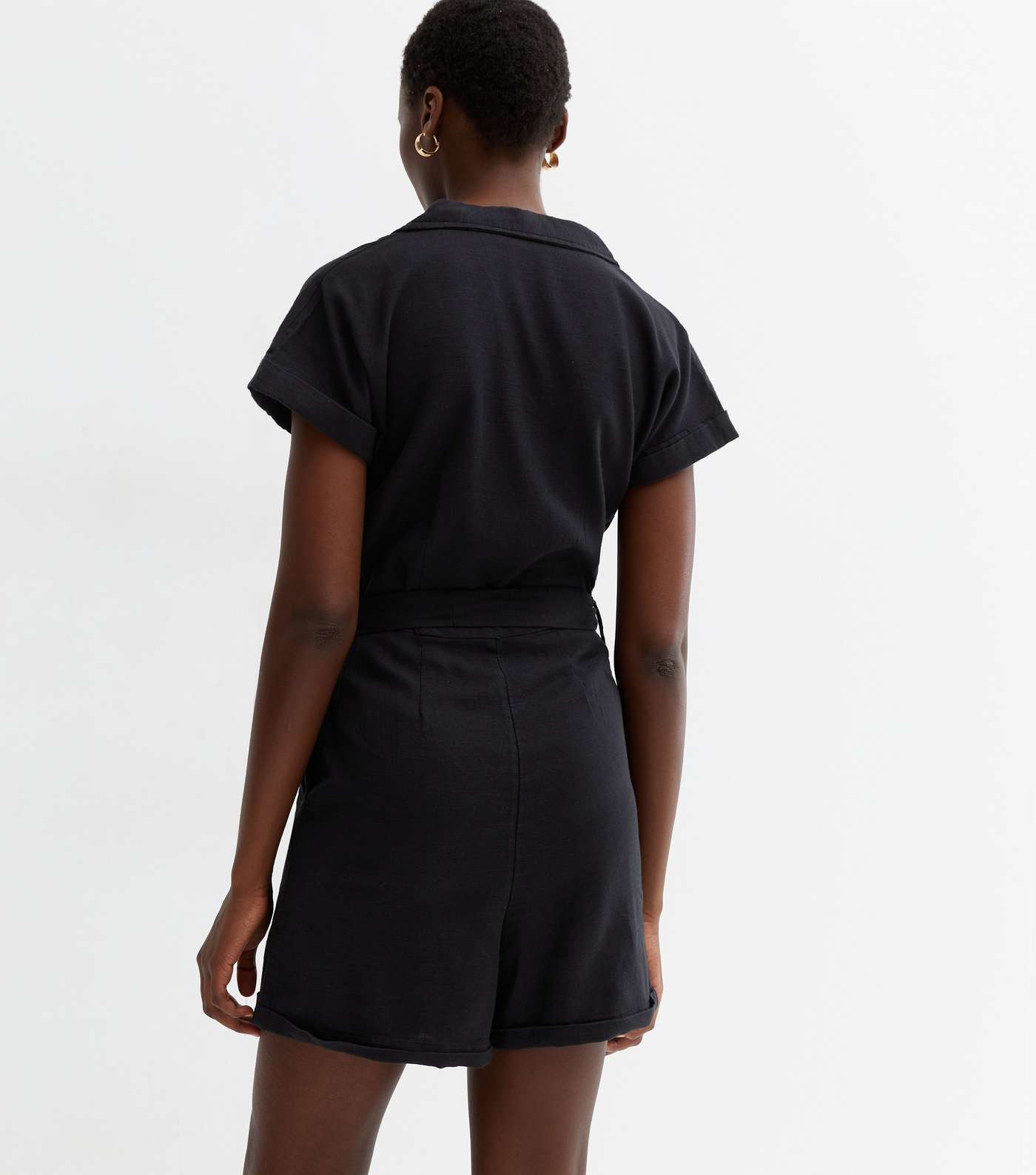 Tall Black Denim Button Front Belted Utility Playsuit Image 4
