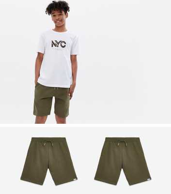 Boys 2 Pack Khaki Jersey Shorts