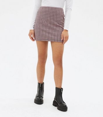 Petite Pink Check Jersey Mini Tube Skirt New Look