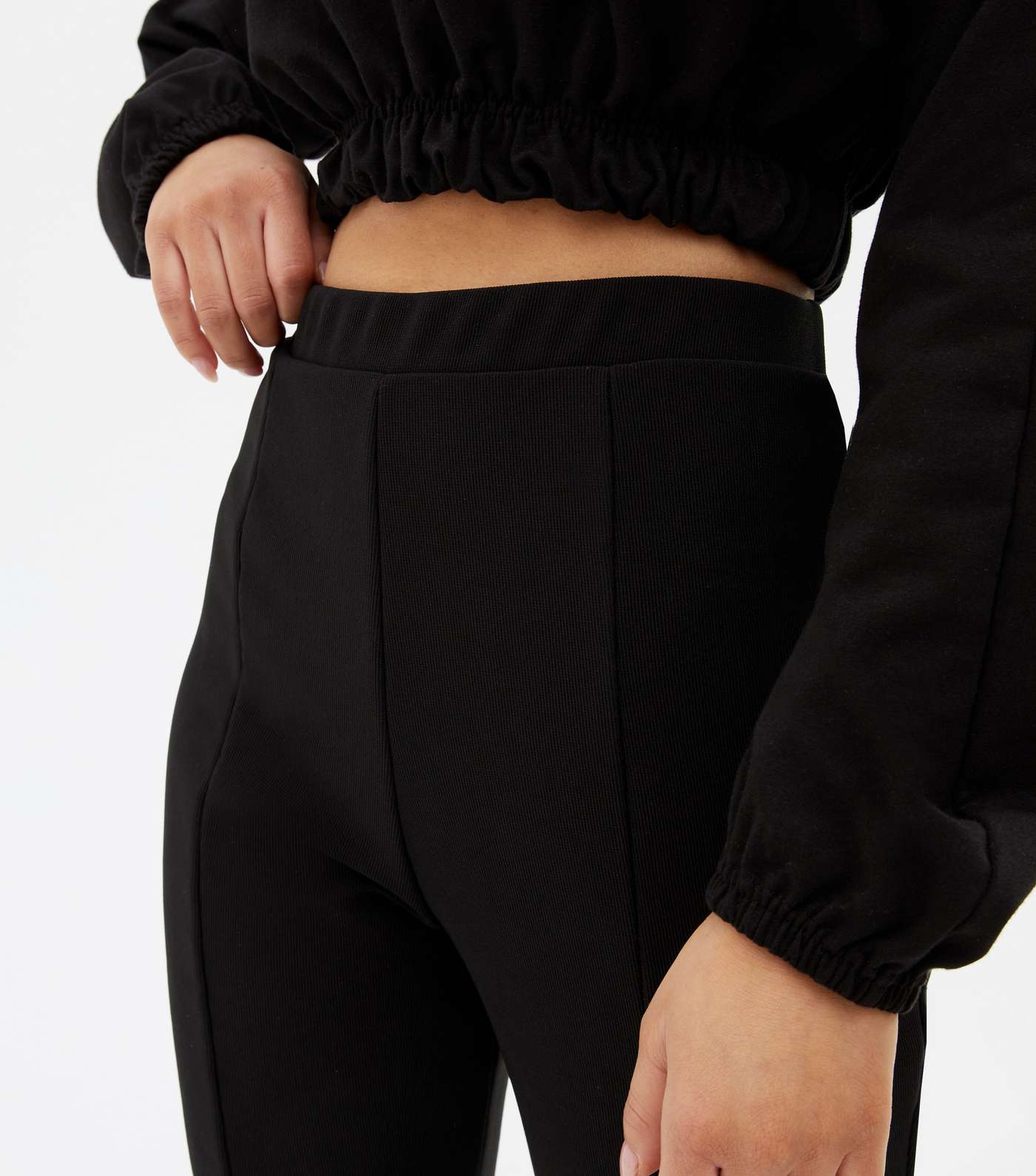 Petite Black Split Front High Waist Skinny Trousers Image 3