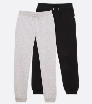 Boys 2 Pack Grey and Black Jersey Cuffed Joggers New Look