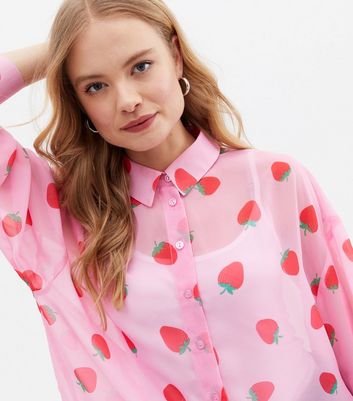 Pink Strawberry Chiffon Oversized Shirt 