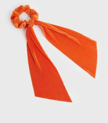 Bright Orange Pleated Bow Scrunchie