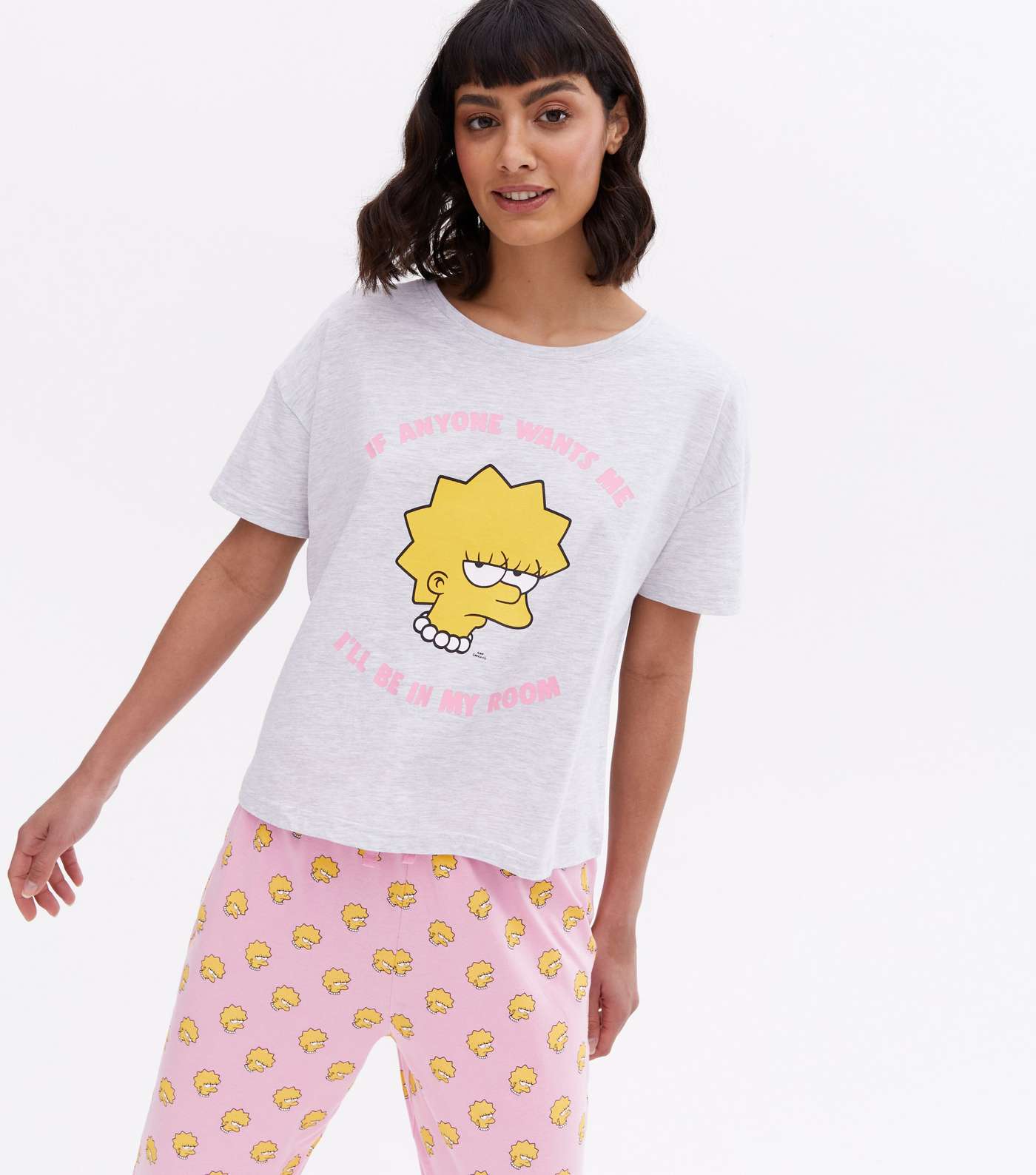 Light Grey Jogger Pyjama Set with Lisa Simpson Logo Image 2