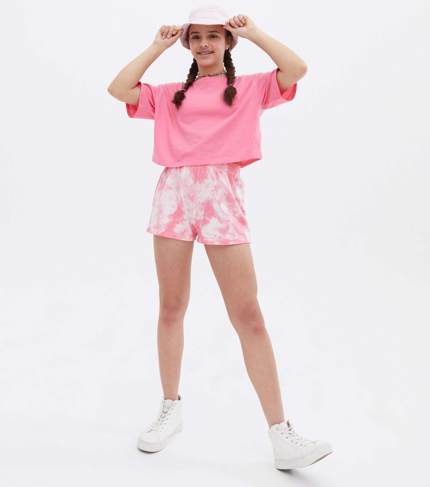 Girls Pink Tie Dye Jogger Shorts