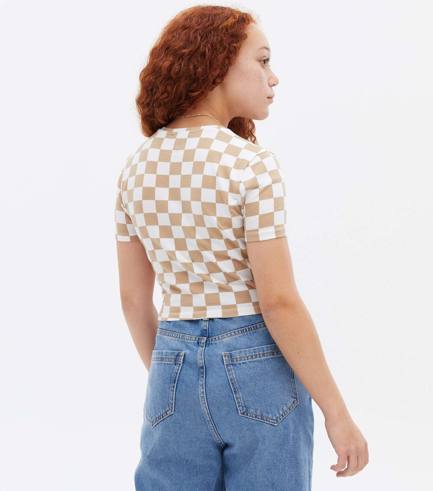 Girls Brown Checkerboard Hanky Hem T-Shirt Image 4